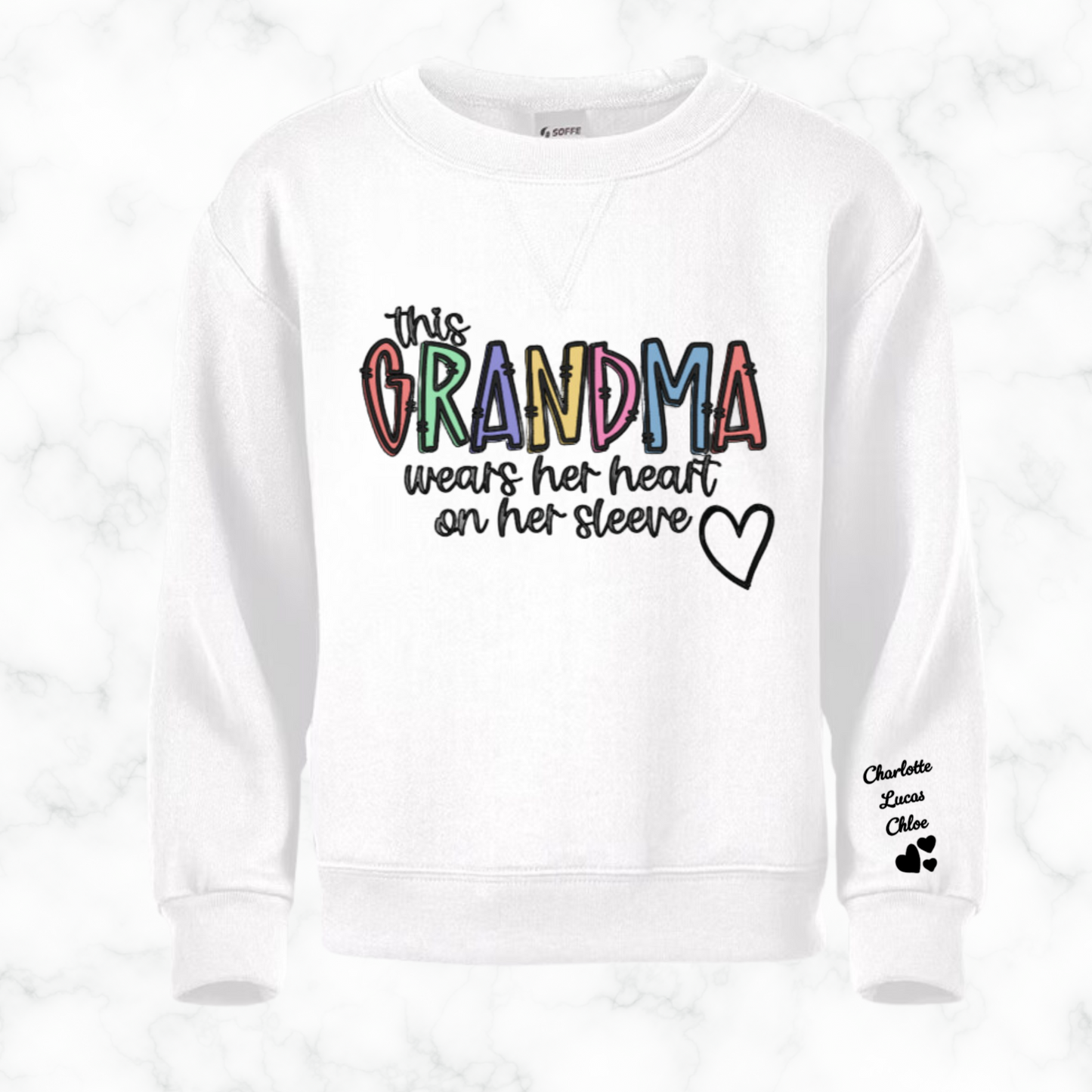 Personalized Grandparent Sweatshirt With Grandchildren's Name on Sleeve