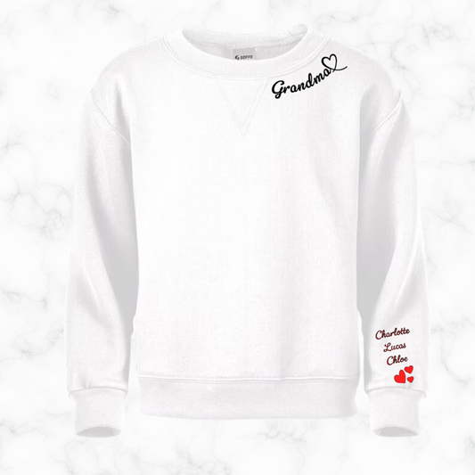 Personalized Grandparent Sweatshirt With Grandchildren's Name on Sleeve