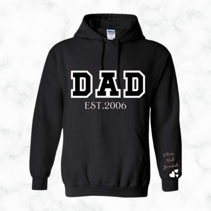 Personalized Mama and Dad Hoodie With Children's Name On Sleeve