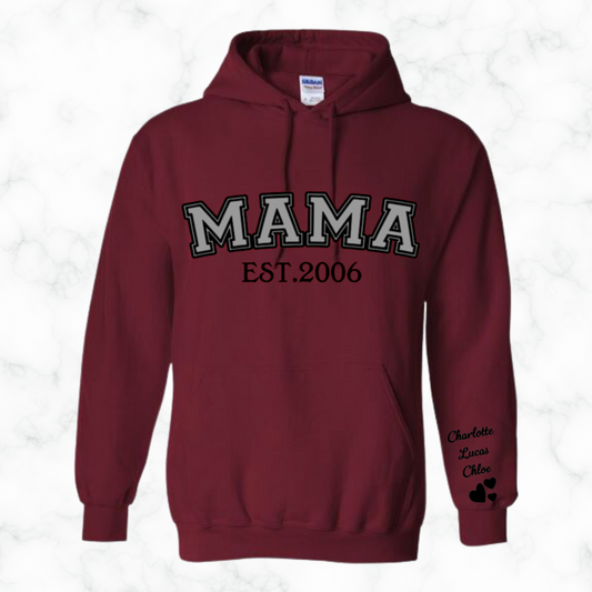 Personalized Mama and Dad Hoodie With Children's Name On Sleeve