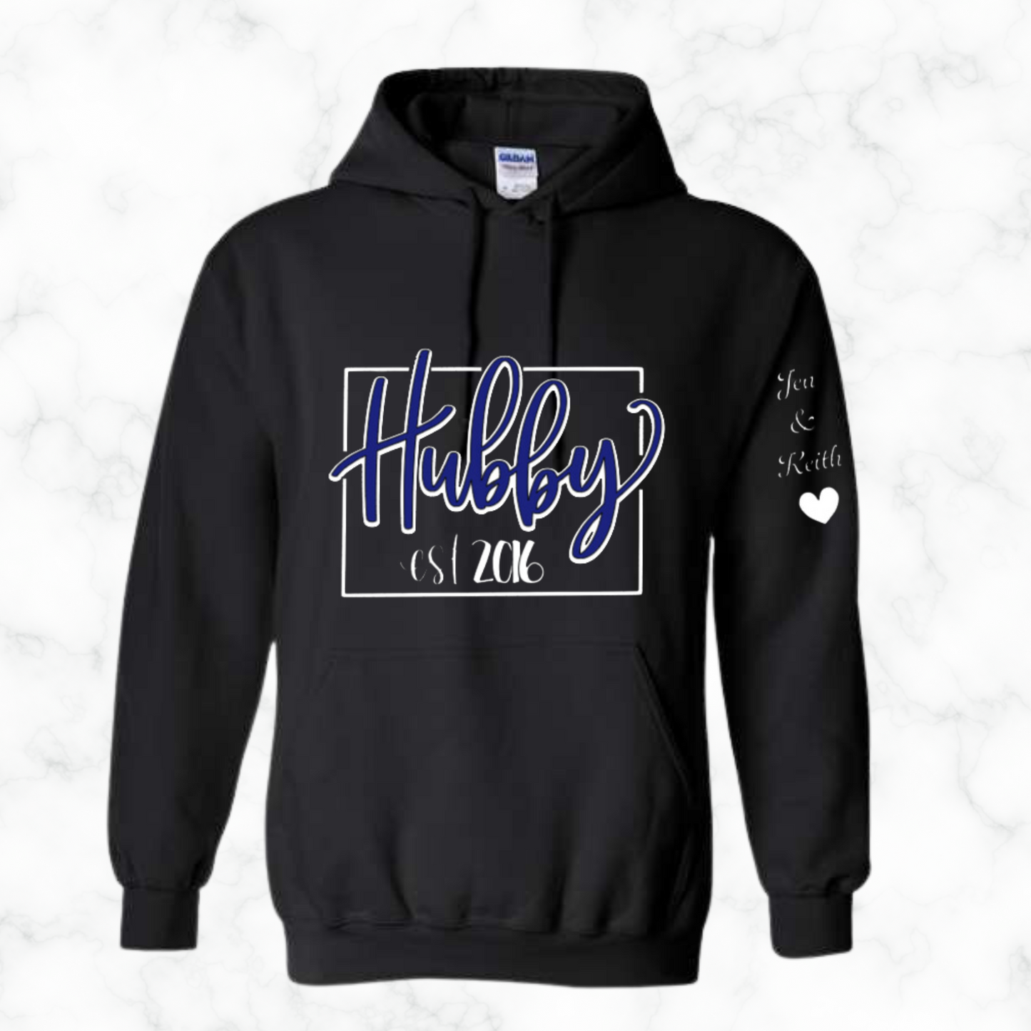 Personalized Wifey and Hubby Hoodie With Names On Sleeve