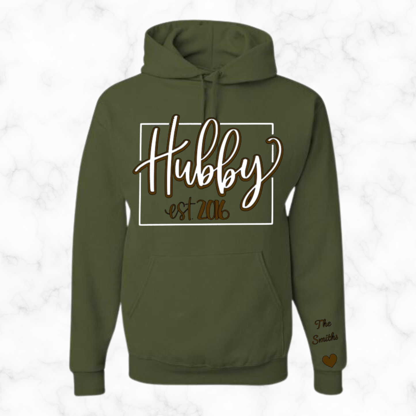 Personalized Wifey and Hubby Hoodie With Names On Sleeve